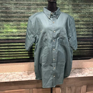 VTG Scandia Woods Men’s Button Front Short Sleeve Chambray Shirt Green SZ XLT TL